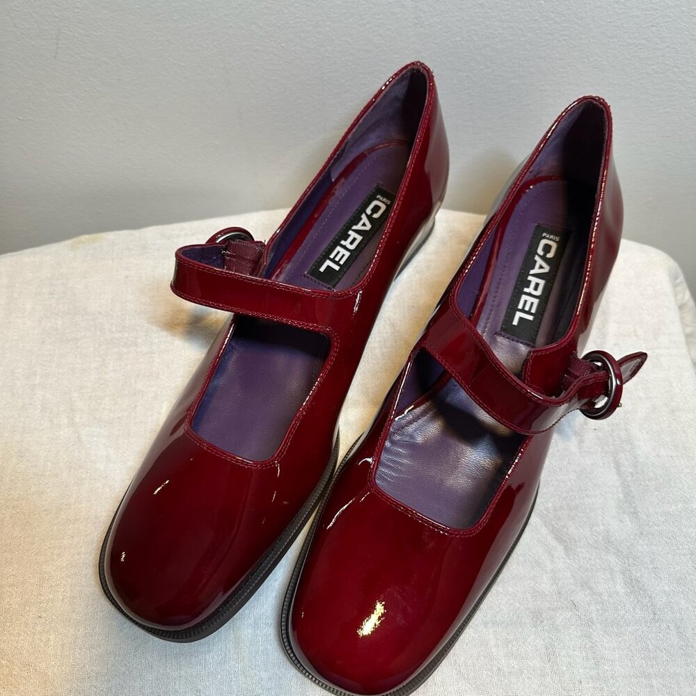 CAREL TWIGGY Burgundy patent leather Mary Janes US 10.5